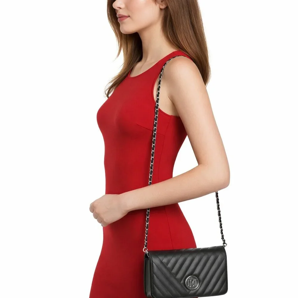 Badgley Mischka Black Studio Quilted Styling Crossbody Bag